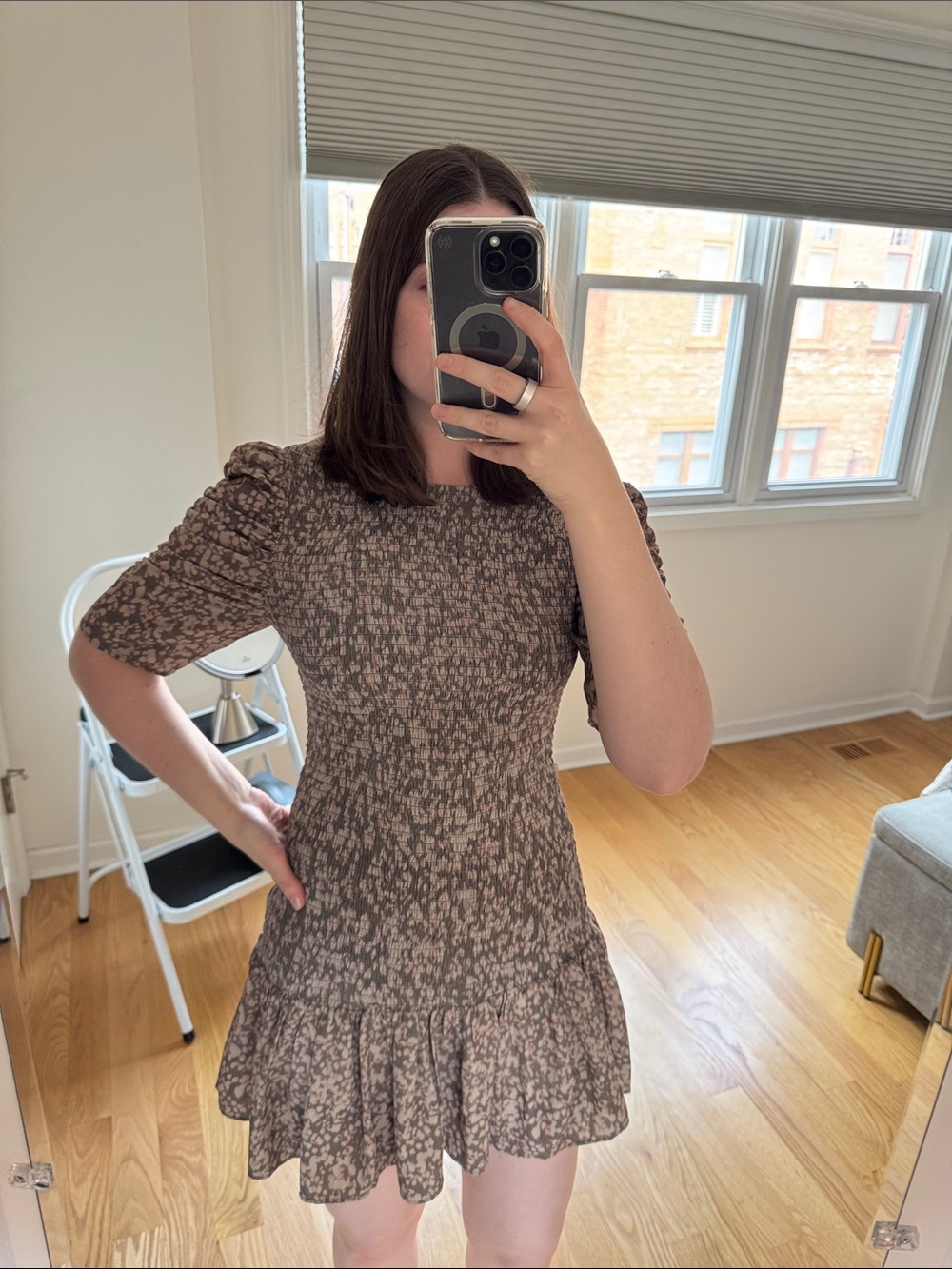 French Connection Ruched Puff Sleeve Mini Dress